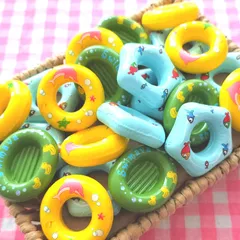 【208】60個 デコパーツ ミニチュア うきわ ミックス まとめ売り