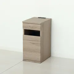 ゴミ箱 コンセント付き チェスト ペール ダストボックス ベッドサイドテーブル サイドチェスト 完成品 おしゃれ シンプル ベーシック 北欧 木製グレージュ
