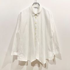 Iki Cu／Cローン総刺繍 ワイドシャツ ホワイト 凹凸素材 長袖シャツ 