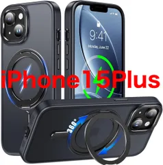 iPhone 15 Plus 用 ケース Magsafe対応 360°回転スタンド アイフォン15プラス 携帯ケース リング マグネット ワイヤレス充電 縦横多角度