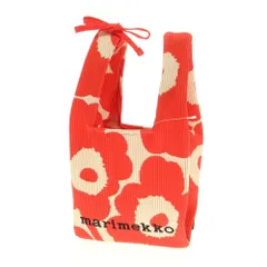 【中古】マリメッコ marimekko ウニッコ ポリエステルニット トートバッグ レッドxライトベージュ【W18xH18】【レディース】