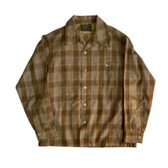 70s Sir Pendleton ペンドルトン ボードシャツ BoardShirt Mサイズ ブラウン オンブレ シャドーチェック 好配色 Vintage ヴィンテージ オープンカラー 開襟 70年代 60年代 ウールシャツ