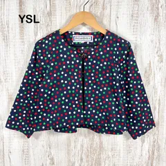 90s  YSL Yves Saint Laurent ヴィンテージ イブサンローラン マルチカラー ドット 総柄 7分袖 ノーカラー コットン ジャケット