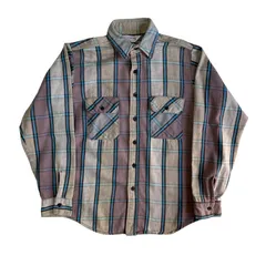 70s - 80s FIVE BROTHER ヘビーネルシャツ グレー ブルー チェック Mサイズ ファイブブラザー チェックシャツ フランネル ヘビネル オンブレチェック Vintage ヴィンテージ ビンテージ Flannel Shirt