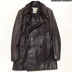 KATHARINE HAMNETT LONDON レザーコート トレンチコート バルマカーンコート ステンカラーコート レザージャケット ダブルブレスト チンストラップ 本革 Lサイズ ブラウン 茶色 キャサリンハムネットロンドン