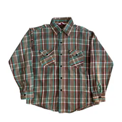 70s FROSTPROOF ヘビーネルシャツ ブラウン エメラルド チェック Lサイズ フロストプルーフ チェックシャツ フランネル ヘビネル オンブレチェック Vintage ヴィンテージ ビンテージ Flannel Shirt