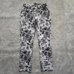 モノトーン 花柄 プリント スキニーイージーパンツ イタリア製 ウエストゴム