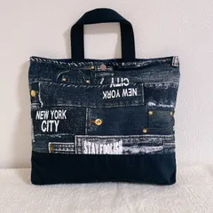 B5ぴったり おどうぐ袋 【デニム風 英字ロゴ柄】 ミニレッスンバッグ