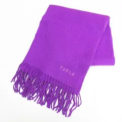 フルラ FURLA マフラー ストール ショール 紫系 パープル ロゴ 文字 刺繍 フリンジ