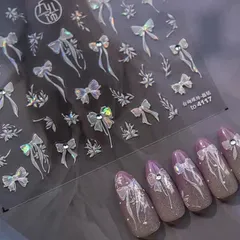 匿名配送⭐︎ネイルシール　立体　3D リボン　ひらひら　ホログラム　ラインストーン　4117