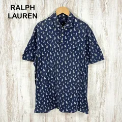 POLO RALPH LAUREN ポロラルフローレン ポニーロゴ刺繍 ヨット 総柄 コットン 半袖 ポロシャツ ネイビー