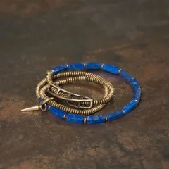 SGYP264 天然ラピスラズリ マットスクエア ブレスレット｜A単連・B二連・C三連｜真鍮ヴィンテージ｜ハンドメイド ユニセックス｜15cm〜18cm サイズ展開  数量限定 一点もの 手作り プレゼント おしゃれ 誕生日 ギフトにもおすすめ レトロデザイン