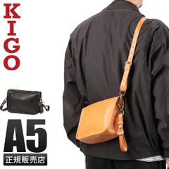KIGO キゴ ショルダーバッグ メンズ ブランド レザー 本革 日本製 軽量 斜めがけ 小さめ ミニ 横型 500mlペットボトル A5 2way Shell bag Black KGBG2522-SVK