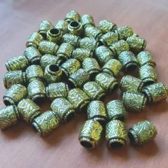 ハンドメイド パーツ ビーズ ゴールド アンティーク レトロ エスニック チューブ 幾何学模様 軽い プラスチック 資材 手作り アクセサリー 紐留め マクラメ ブレスレット 50個 大容量