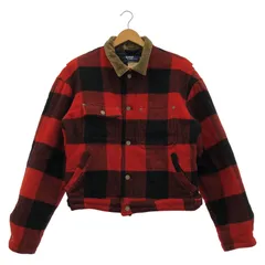 【中古】90s POLO RALPH LAUREN ウールチェックジャケット 襟コーデュロイ M レッド ラルフローレン[92]
