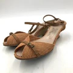 フェラガモ サンダル 24cm ベージュ ラフィア カゴ ウェッジ ストラップ 夏
