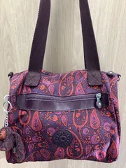 【訳あり】Kipling キプリング トートバッグ ペイズリー柄 パープル 紫 モンキーチャーム付