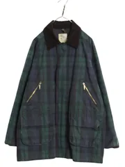 【お得なクーポン配布中!】 ★ ブルックスブラザーズ オイルド ジャケット メンズ L / ブラックウォッチ チェック ハーフ コート ハンティング フルジップ ジャンパー
