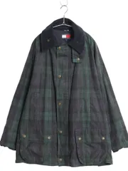 【お得なクーポン配布中!】 90s イギリス製 ★ トミーヒルフィガー オイルド ジャケット メンズ L 古着 オールド ブラックウォッチ チェック ハーフ コート フルジップ