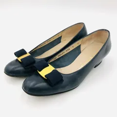 フェラガモ ヴァラ パンプス 23cm ネイビー 紺 リボン レザー ヒール 革靴 5C