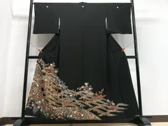 平和屋着物■豪華黒留袖　駒刺繍　枝垂れ花文　金彩　正絹　逸品　CABB9103xe