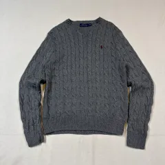 M) POLO RALPH LAUREN ポロラルフローレン ケーブル編み ケーブル編み クルーネック セーター グレー