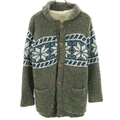 BEAMS HEART ビームスハート ノルディック柄 ブークレ ニットジャケット グレー 裏ボア メンズ 古着