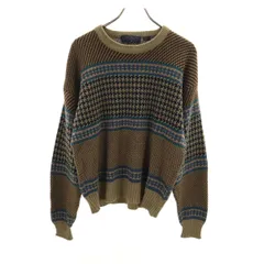 VAN HEUSEN ヴァンヒューゼン 80s 90s オールド 総柄 長袖 セーター M ブラウン ニット メンズ 古着