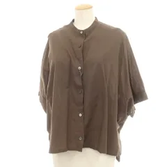 【中古】ミズイロインド MIZUIROIND コットンリネン ドルマンスリーブ バンドカラー 半袖シャツ カーキブラウン【サイズFREE】【レディース】