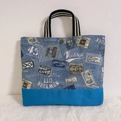 B5ぴったり おどうぐ袋 【ヴィンテージデニム柄】 ミニレッスンバッグ