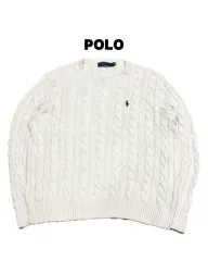 (L) ポロラルフローレン ラウンド ケーブル編み ニット アイボリー