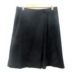 コムサデモード COMME CA DU MODE ラップスカート フレア ひざ丈 切替 ウール 9 M 黒 ブラック /MN