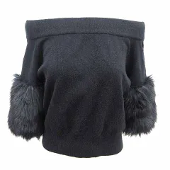 リエンダ rienda ニット カットソー オフショルダー フェイクファー 長袖 FREE 黒 ブラック /YK