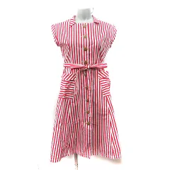ビームスボーイ BEAMS BOY シャツワンピース フレンチスリーブ ストライプ 赤 レッド 白 ホワイト /YI
