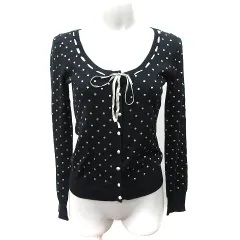 ジルスチュアート JILL STUART カーディガン ニット 刺繍 ボウタイ リボン 長袖 アンゴラ混 M 黒 ブラック /YI