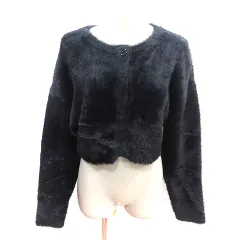 ミスティック mystic ニット カーディガン シャギー ショート丈 ナイロン 長袖 F 紺 ネイビー /AU