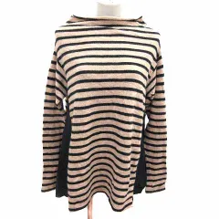 パドカレ pas de calais チュニック ニット ハイネック 切替 ボーダー 長袖 アンゴラ混 アルパカ混 絹 シルク 38 M ベージュ 黒 ブラック /YKのサムネイル
