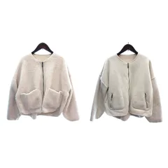 ザラ ZARA ノーカラージャケット ブルゾン フェイクスエード ボア S ベージュ /AU