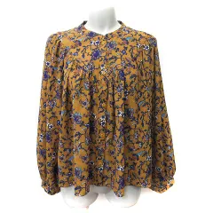 カスタネ Kastane ブラウス バンドカラー 長袖 花柄 F 茶 ブラウン /YI