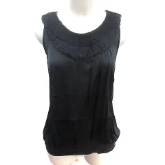 ボールジー BALLSEY トゥモローランド シャツ ブラウス カットソー 切替 ダメージ加工 カットオフ 絹 シルク ノースリーブ 38 M 黒 ブラック /AU