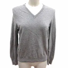 ヒューマンウーマン HUMAN WOMAN ニット カットソー Vネック ウール 長袖 L グレー /YK