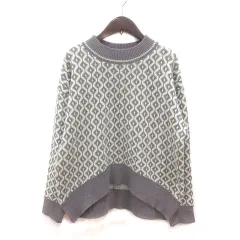 ミスティウーマン mysty woman ニット セーター 総柄 長袖 F 紫 パープル グレー 白 ホワイト /MS