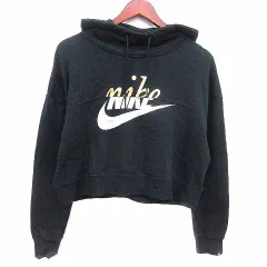 ナイキ NIKE パーカー プルオーバー スウェット ショート丈 ロゴプリント 長袖 L 黒 ブラック /YK