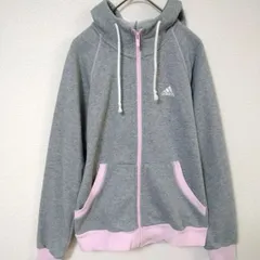 アディダス　美品　ジップアップフーディー　レディースS　グレー色　綿系　ピンク色