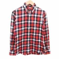 シップス SHIPS ネルシャツ ボタンダウン チェック 長袖 S 赤 レッド 紺 ネイビー /YK