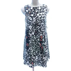 ザラ ベーシック ZARA BASIC ワンピース ミニ 花柄 ノースリーブ M 黒 ブラック 白 ホワイト /AU