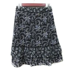 アリスバーリー Aylesbury フレアスカート ミモレ ロング レース 花柄 9 M 黒 ブラック /YI