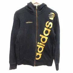 アディダスネオ adidas neo パーカー ジップアップ フード ロゴプリント 長袖 M 黒 ブラック /YK