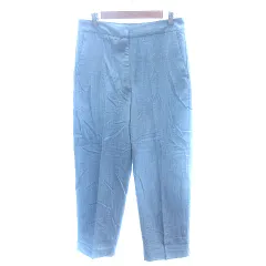 ザラ ZARA パンツ スラックス ワイドテーパード センタープレス 麻混 リネン混 L 水色 ライトブルー /AU