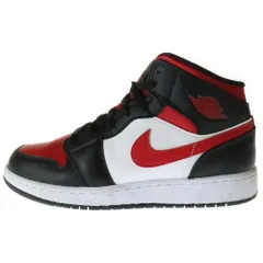 NIKE (ナイキ) AIR JORDAN 1 MID GS エアジョーダン1 ミッドカットスニーカー ウィメンズ ホワイト/ブラッ/レッド US6.5/24.5cm 554725-079